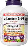 Webber Naturals Vitamin C + D Chewable Vitamin, 500 mg Vitamin C and 500 IU Vitamin D per Orange Flavoured Chewable Tablet, 200 Tablets, Supports Immune Health