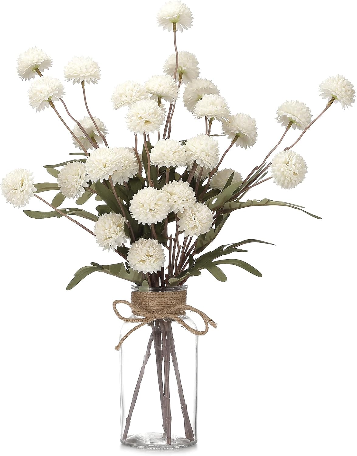 6PCS Mums Artificial Flowers with Vase – Small Silk Fake Flowers Suitable for Vase Bedroom Dining Room Living Rooms Decor Home Table Decor