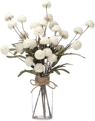 6PCS Mums Artificial Flowers with Vase | Small Fake Flowers Suitable for Vase Bedroom Dining Room Living Rooms Decor Home Table Decor