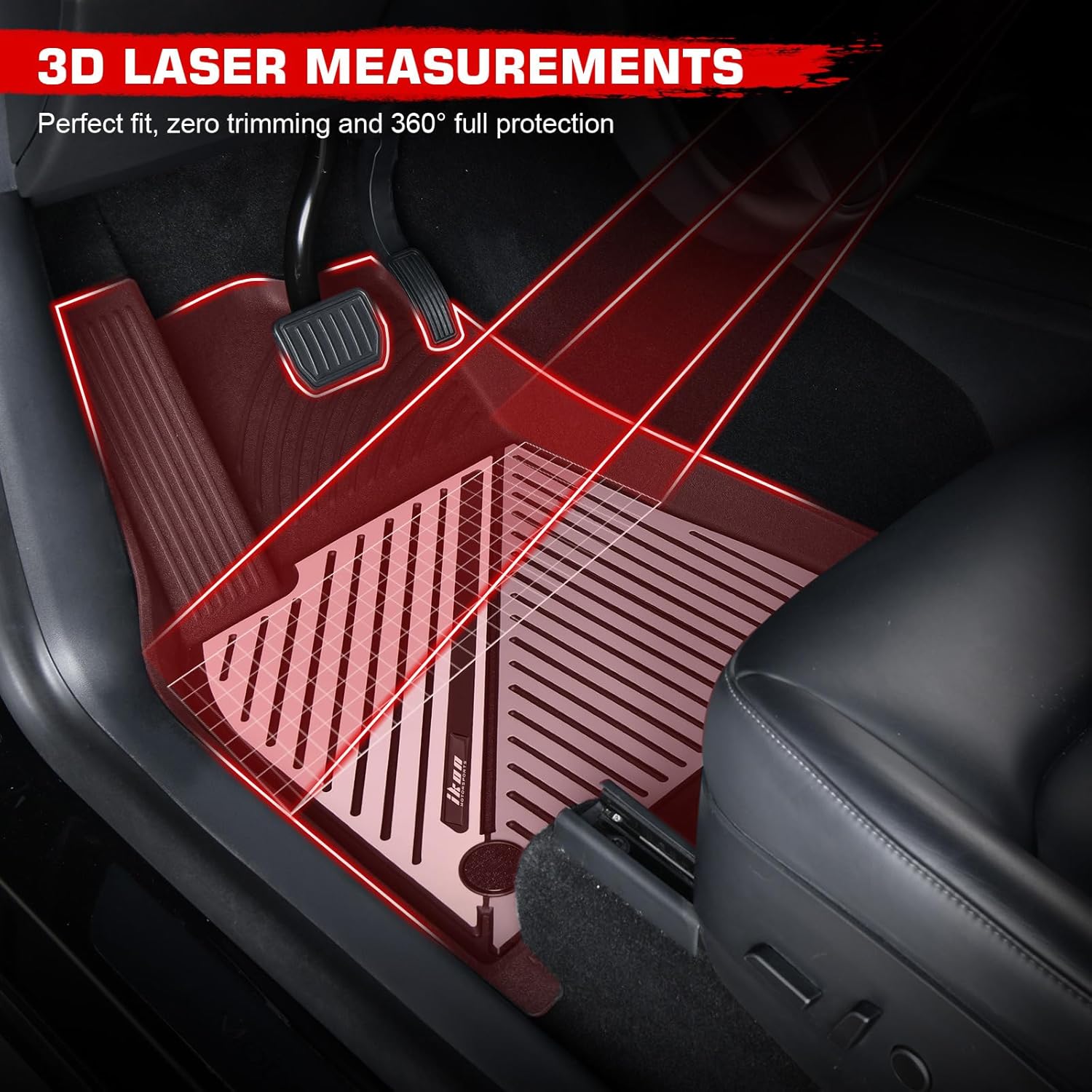 IKON MOTORSPORTS 3D TPE Floor Mats, Compatible with 2020-2024 Tesla Model Y, All Weather Waterproof Non-Slip Floor Liners, Front & 2nd Row Full Set Car Interior Accessories, Black & Gray