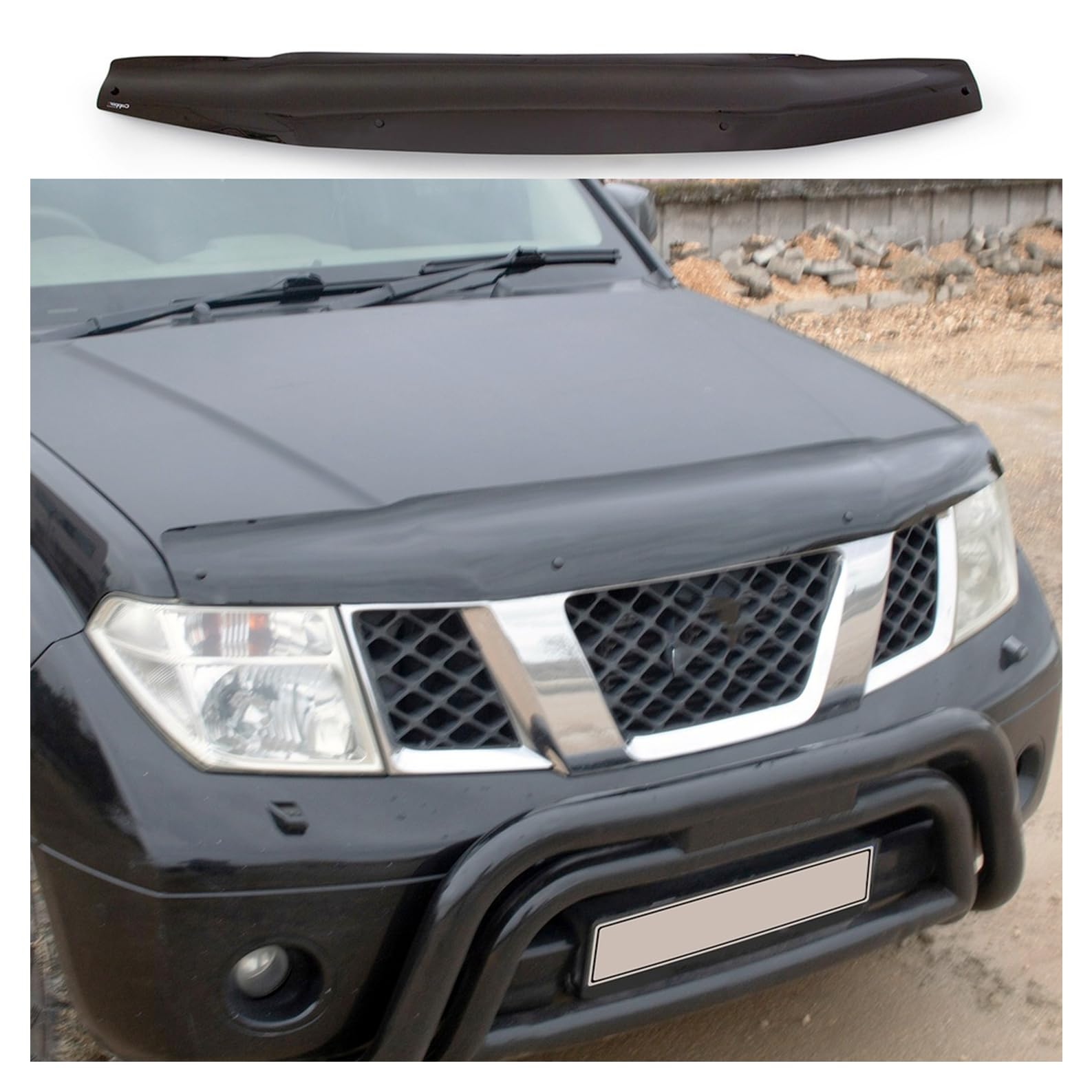 Bonnet Protector for Nissan Frontier Navara (2006-2019) – Piano Black Bug Shield & Hood Deflector – Front Stone Guard Hood Cover