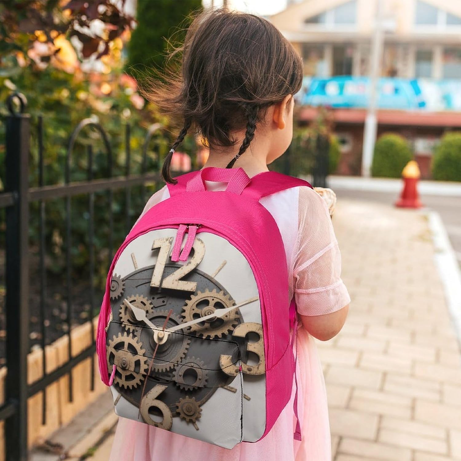 Gear Clock Adjustable Backpack with Padded Strap Pink image 5