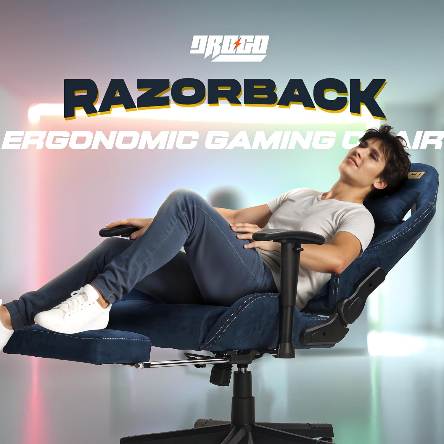 Drogo raptor ergonomic gaming chair with magnificent suede clothes, adjustable seat, arms, head and massage wood. Home and Office chair with footrest and reclin (Blue) Drogo raptor ergonomic gaming chair with magnificent suede clothes, adjustable seat, arms, head and massage wood. Home and Office chair with footrest and reclin (Blue)