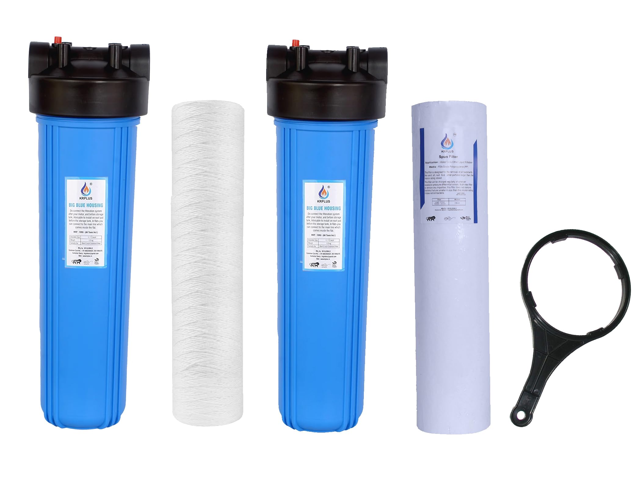 KRPLUS® Fresh Virgin Material Dual Tank Whole House Water Filteration System, Dual Filter Setup with Sediment & Wound Filter Cartridges, 1 Inch Inlet/Outlet-image-18