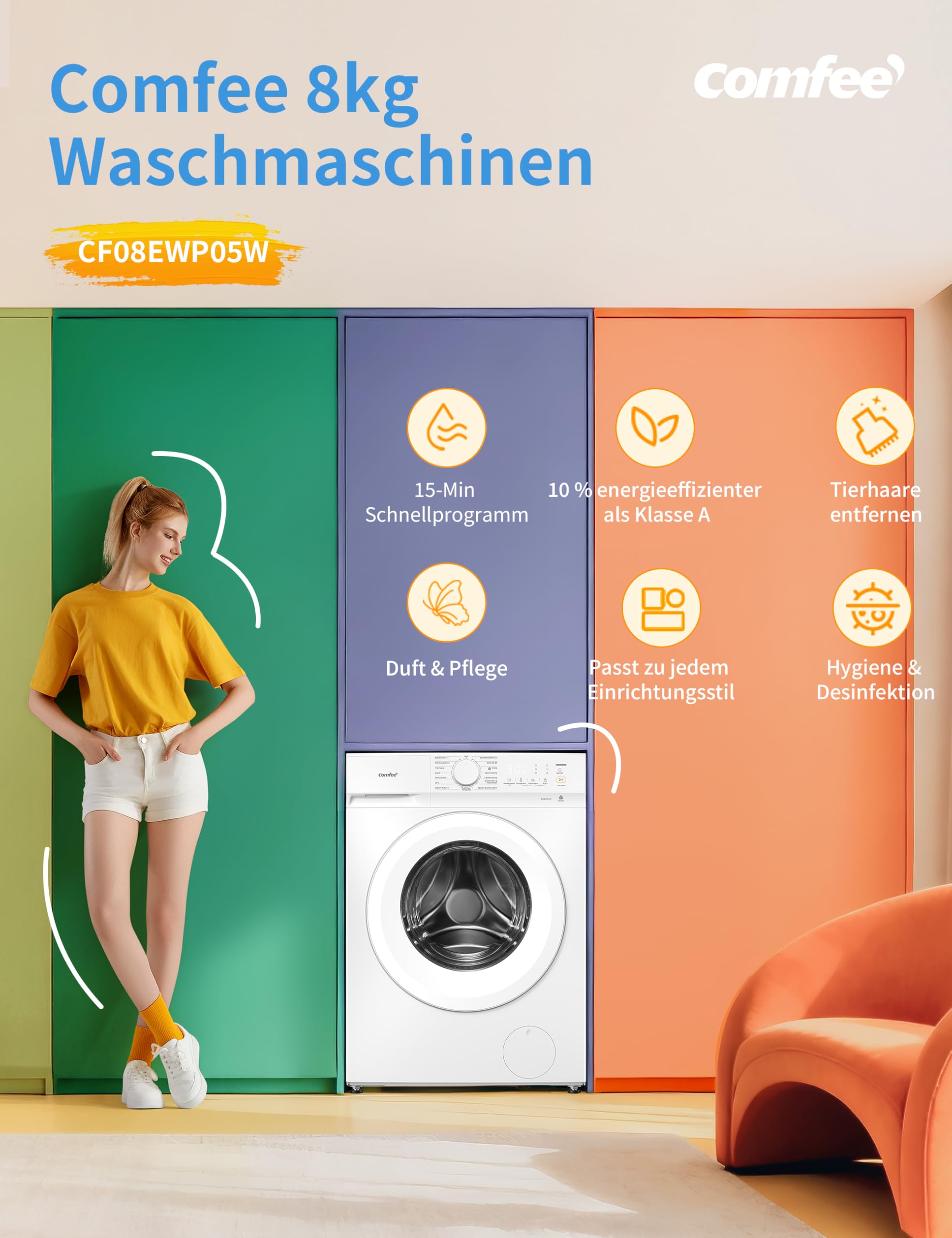 Comfee Frontlader Waschmaschine 8kg – Bild 2