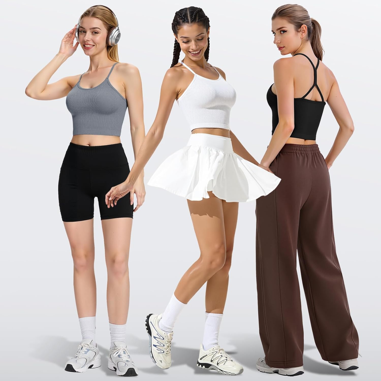 VEQKING Women Sports Bras High Neck Seamless Ribbed Longline Yoga Tank Tops with Built in Bra, 3 Pack - Image 5