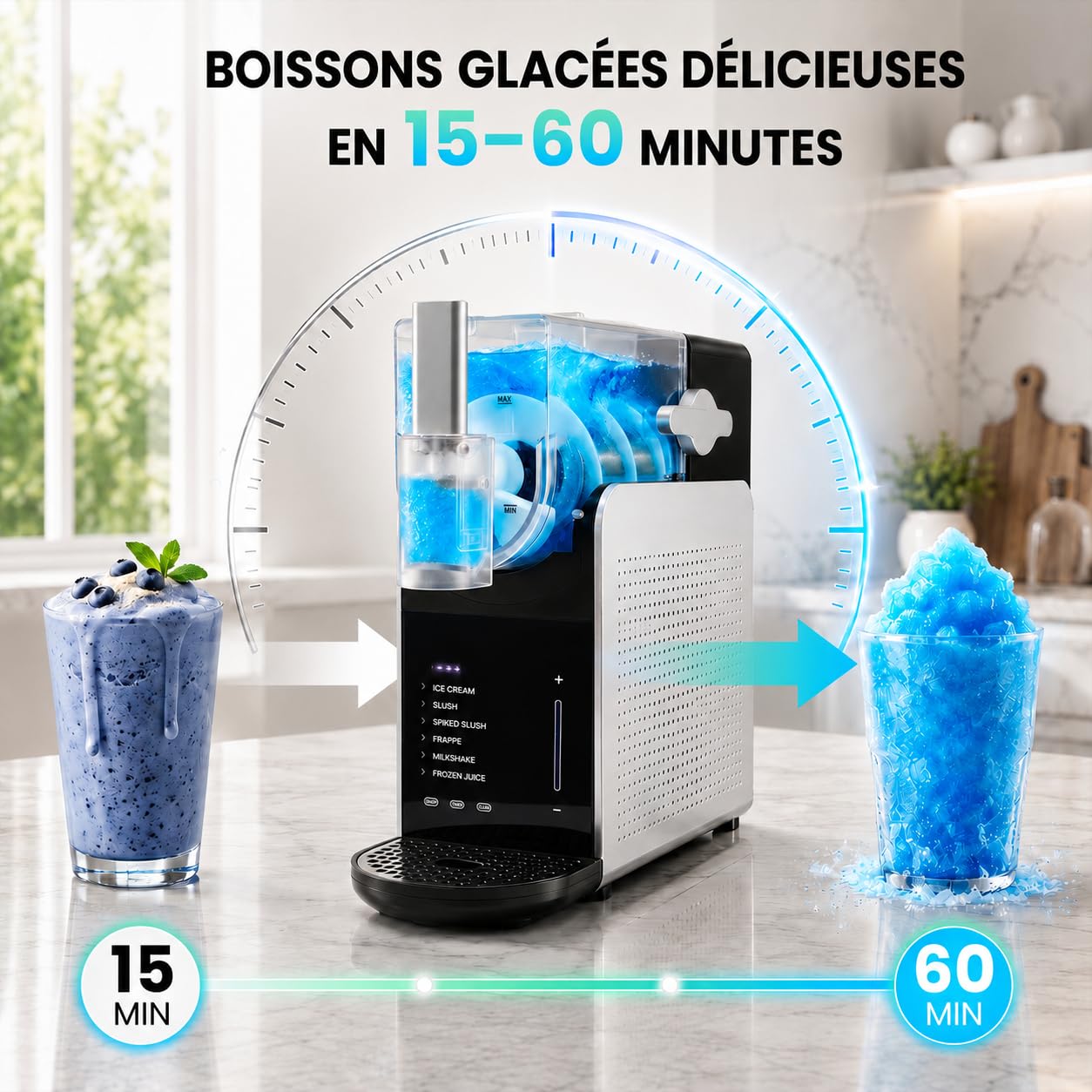 Machine à Slush 1,6L - Slush Puppy Machine 6 Programmes, Granita, Boissons Glacées, Timer, BPA Free, 200W, Noir