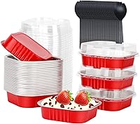 Vista 19 de LNYZQUS - Paquete de 40 moldes cuadrados para cupcakes con tapas de 5 onzas, moldes de papel de aluminio para mini pasteles, ramequines desechables