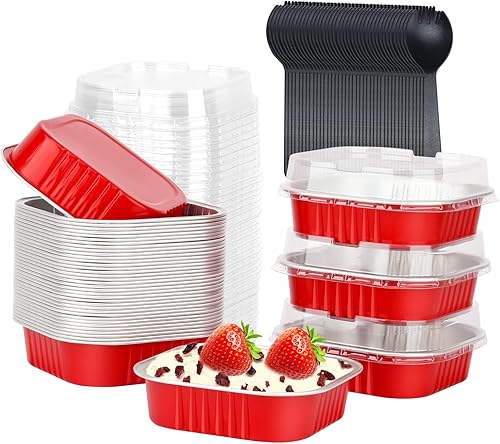 Vista 19 de LNYZQUS - Paquete de 40 moldes cuadrados para cupcakes con tapas de 5 onzas, moldes de papel de aluminio para mini pasteles, ramequines desechables