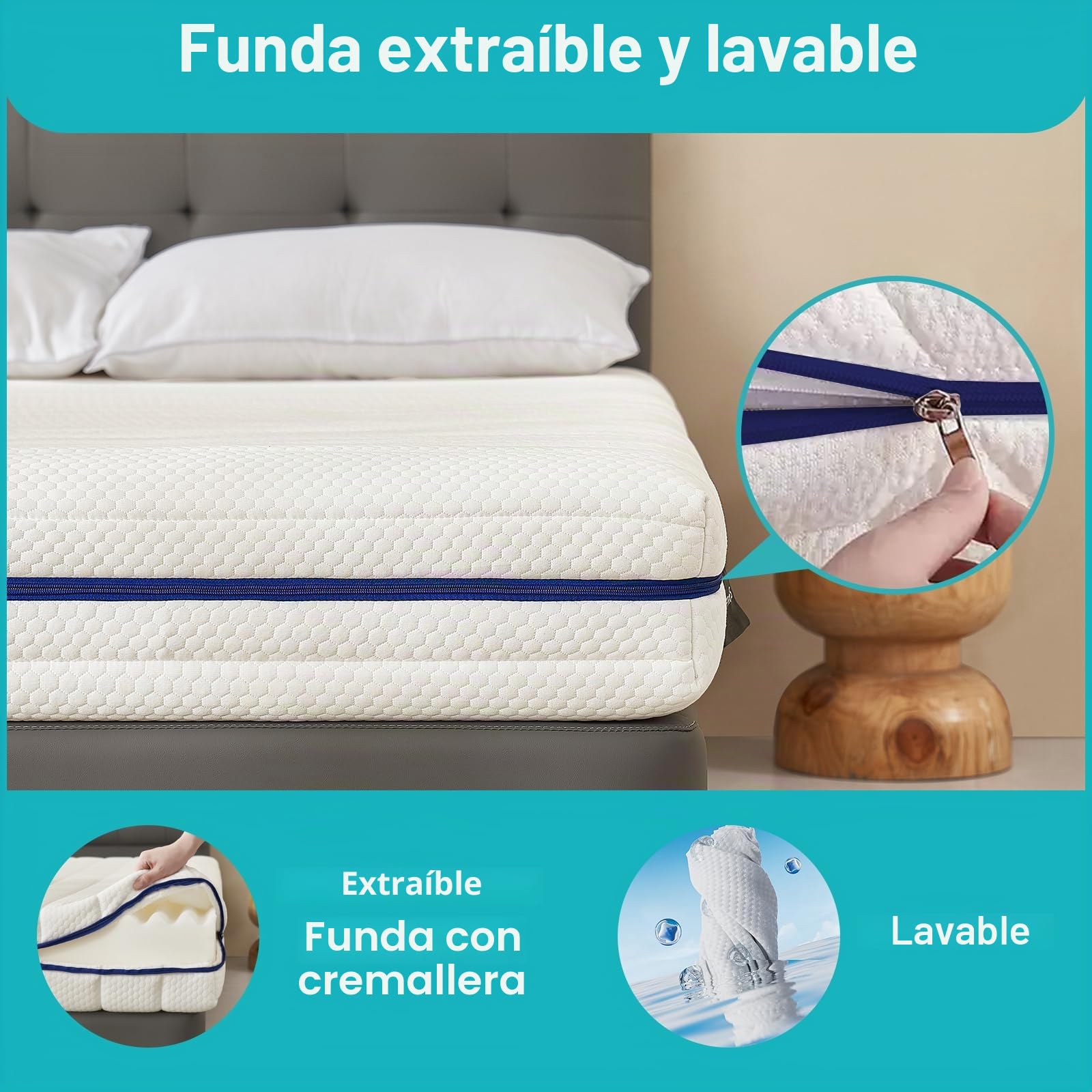 Colchón de Espuma fría de 7 Zonas, 140 x 200 cm, Grado de dureza H3, colchón Enrollable de Espuma de Doble Cara de 16 cm, Funda Transpirable Lavable | Diferentes tamaños
