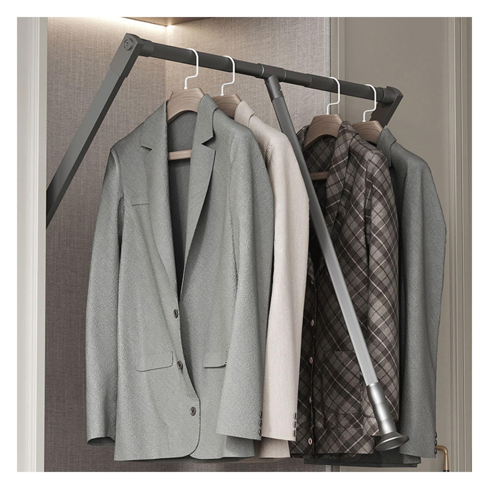 GTHTUHFD Adjustable Wardrobe Pull Down Rail With Soft Return, Heavy Duty Clothes Hanger For Cabinet Organizer, 25Kg Load Capacity 510-660mm