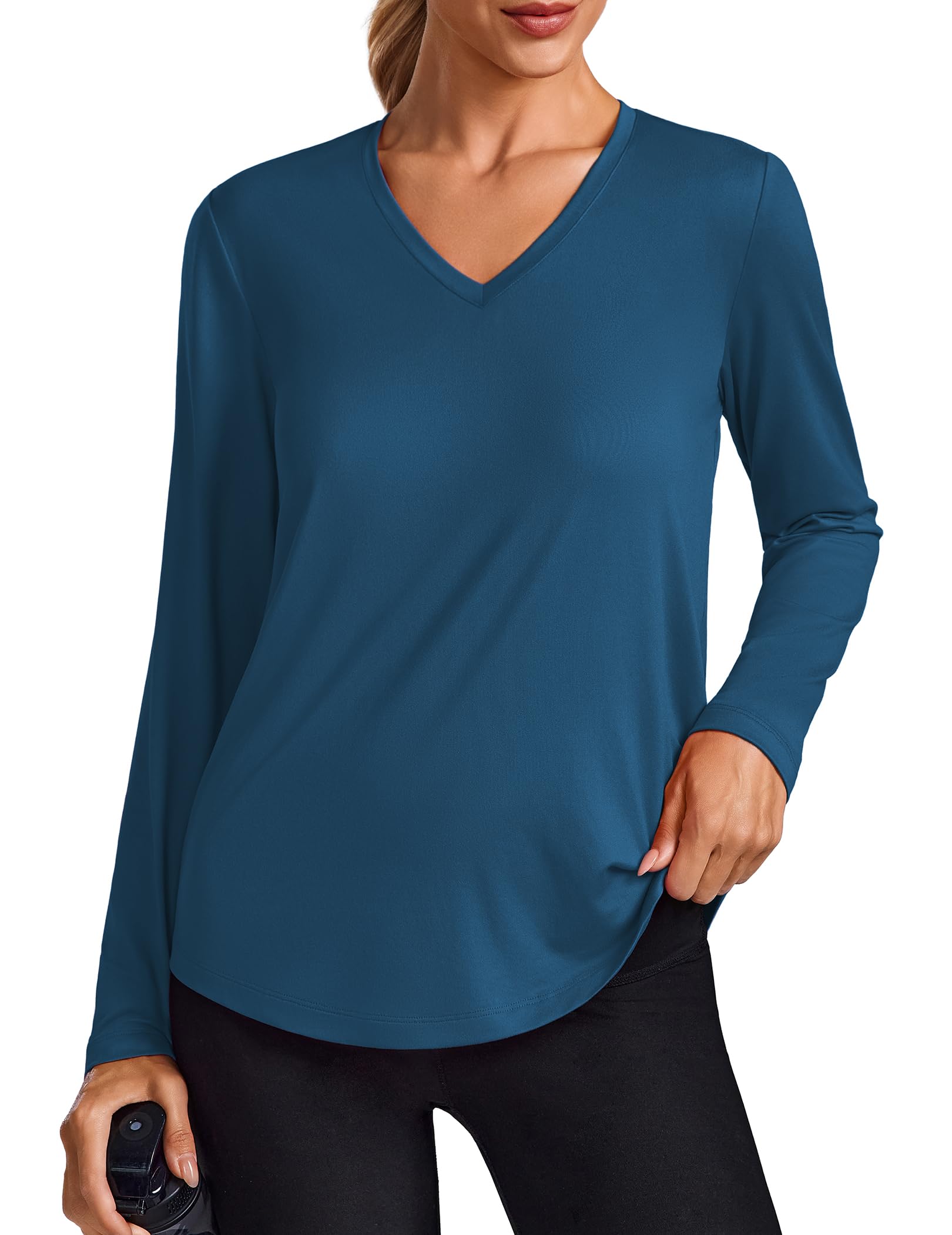 PINSPARK Workout Tops for Women Long Sleeve UPF 50+ Sun Shirts Quick Dry UV Protection Shirt Ultra Soft Athletic Running Top,Midnight Blue M