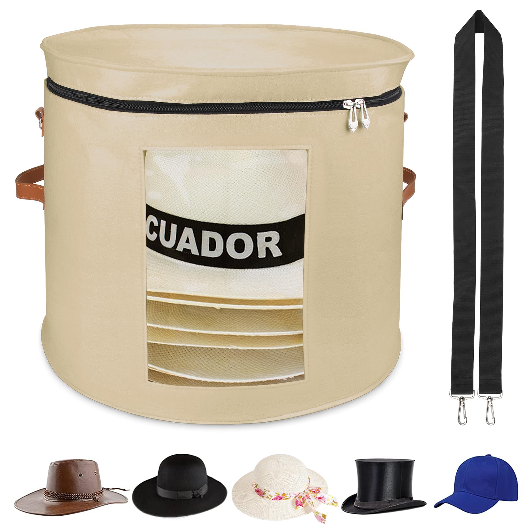 VanlonPro Large Hat Storage Box for Women & Men, 19" D x 17" H Oversized Hat Box Organizer，Foldable Round Travel Hat Boxes with Dustproof Lid, Stuffed Toy Storage Bin Bag