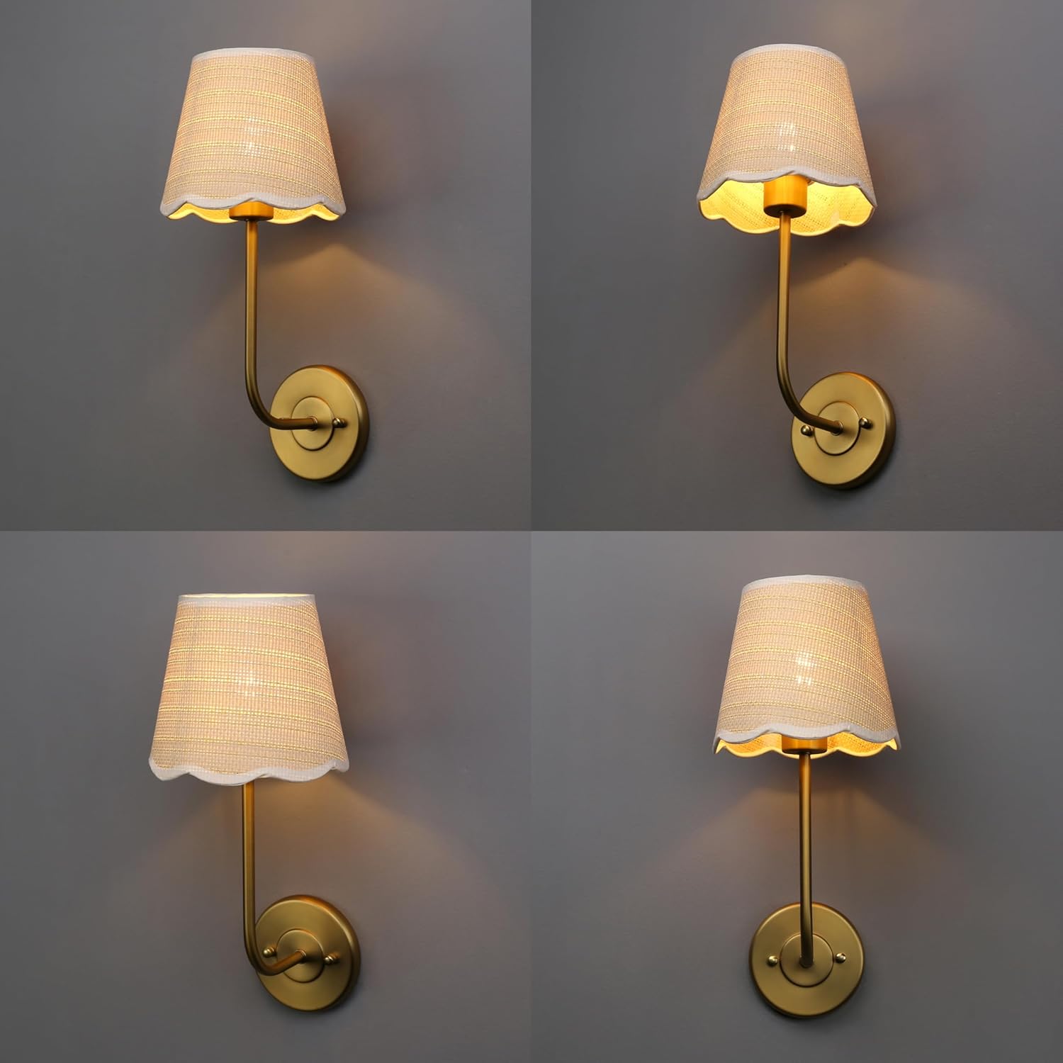 Phansthy Industrial Hardwired Wall Sconce Vintage Farmhouse Wall Light, Boho Brass Finished Wall Lamps with Natural Rattan Woven Lampshade for Bedroom, Living Room (Antique Gold, One-Light 2 Pack)