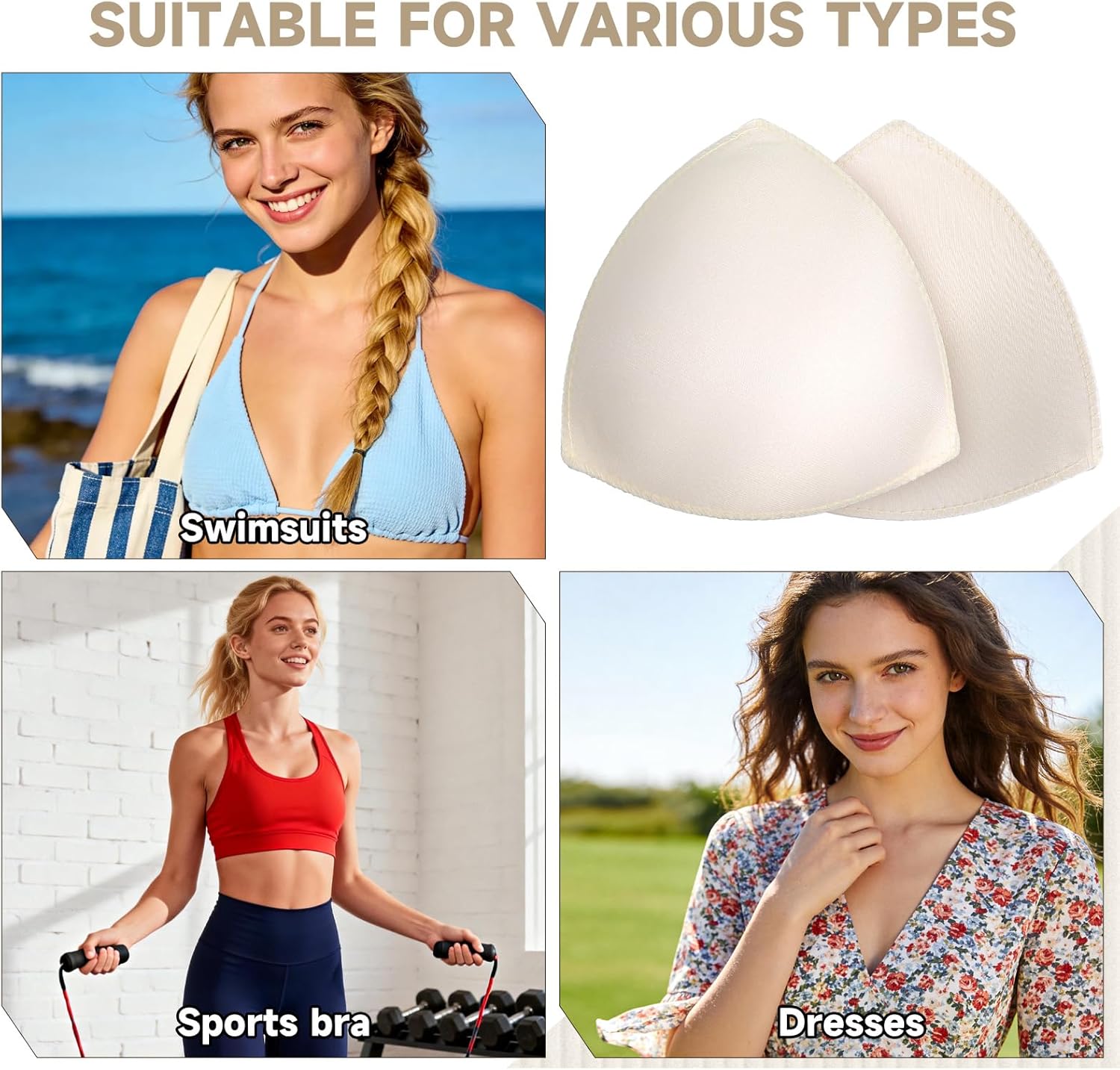 Larrel 3 Pairs Bra Pads Inserts, Soft Sewed Bra Padding Insert Breathable Removable Breast Pads for Sports Bras Swimwear Swimsuit Dresses Bralettes - Image 7