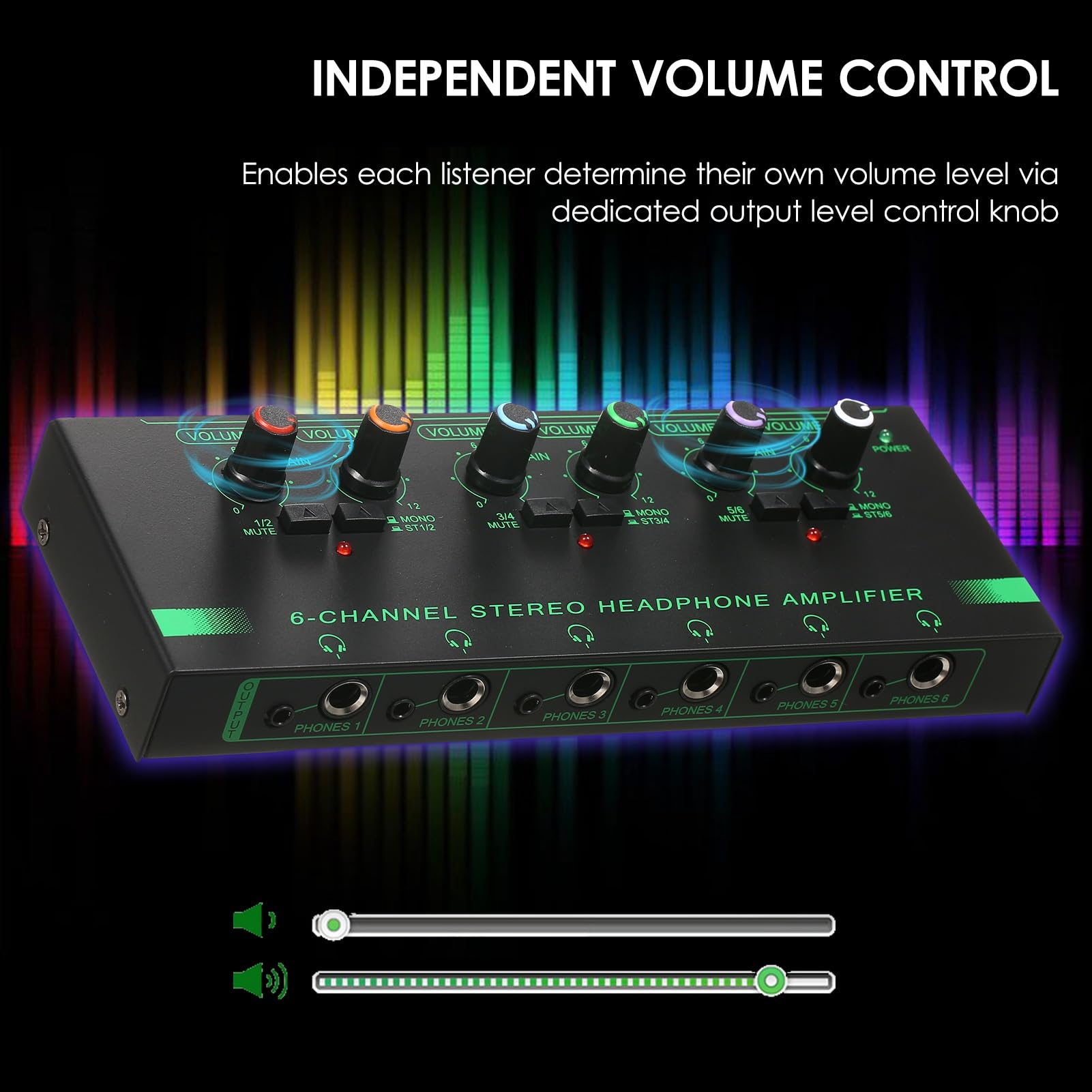 POENVFPO Amplificador de Auriculares Profesional de 6 Canales, Amplificador de Monitor de Estudio de Metal con Control de Volumen, Diseño Compacto para Grabación, 200x75x25mm