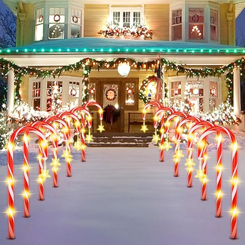 Miniatura 2 de Luces solares navideñas de bastón de caramelo para decoración de patio al aire libre, paquete de 12 luces de bastones de caramelo para decoración de