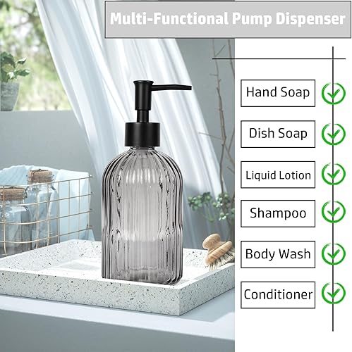 Miniatura 7 de Dispensador de jabón de vidrio con bomba negra de 14 onzas, dispensador de loción de platos de mano con bomba de plástico, para cocina, baño