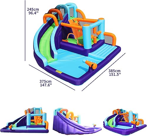 Miniatura 2 de Casa inflable de rebote de tobogán acuático, casa inflable 10 en 1 para niños al aire libre, parque acuático inflable con soplador, toboganes