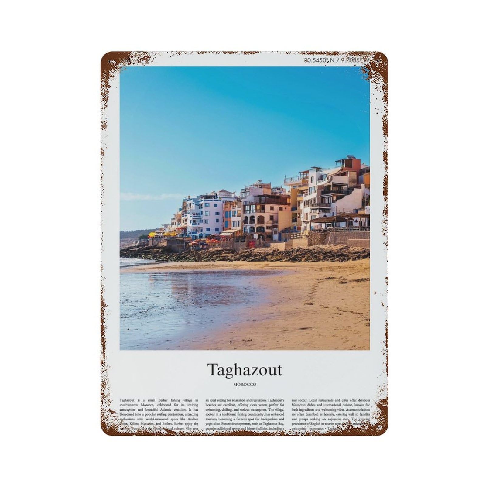 xiaoxiaoshen Taghazout Morocco City Scenery Wall Decor Art Metal Tin Poster Modern Home Decor Art Home Bar Shop Decorations Vintage Sign 40x30cm