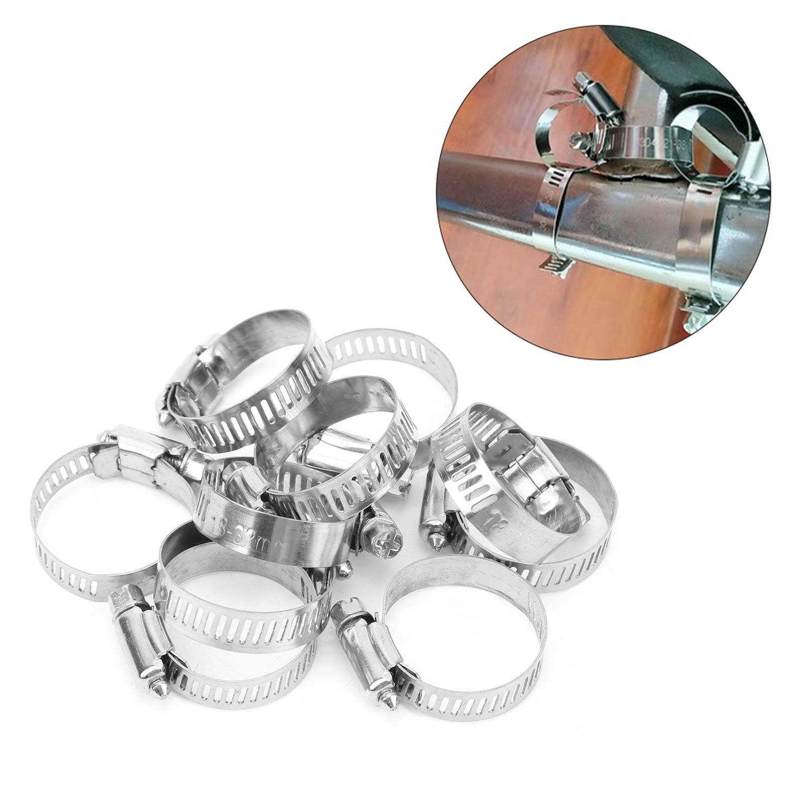 100Pcs Hose Clamp Assortment Kit 0.7-1.3in Adjustable Worm Gear Pipe Clamps, Stainless Steel Fuel Line Hose Clamps for Water Pipes, Fuel Hoses, Silicone Hoses