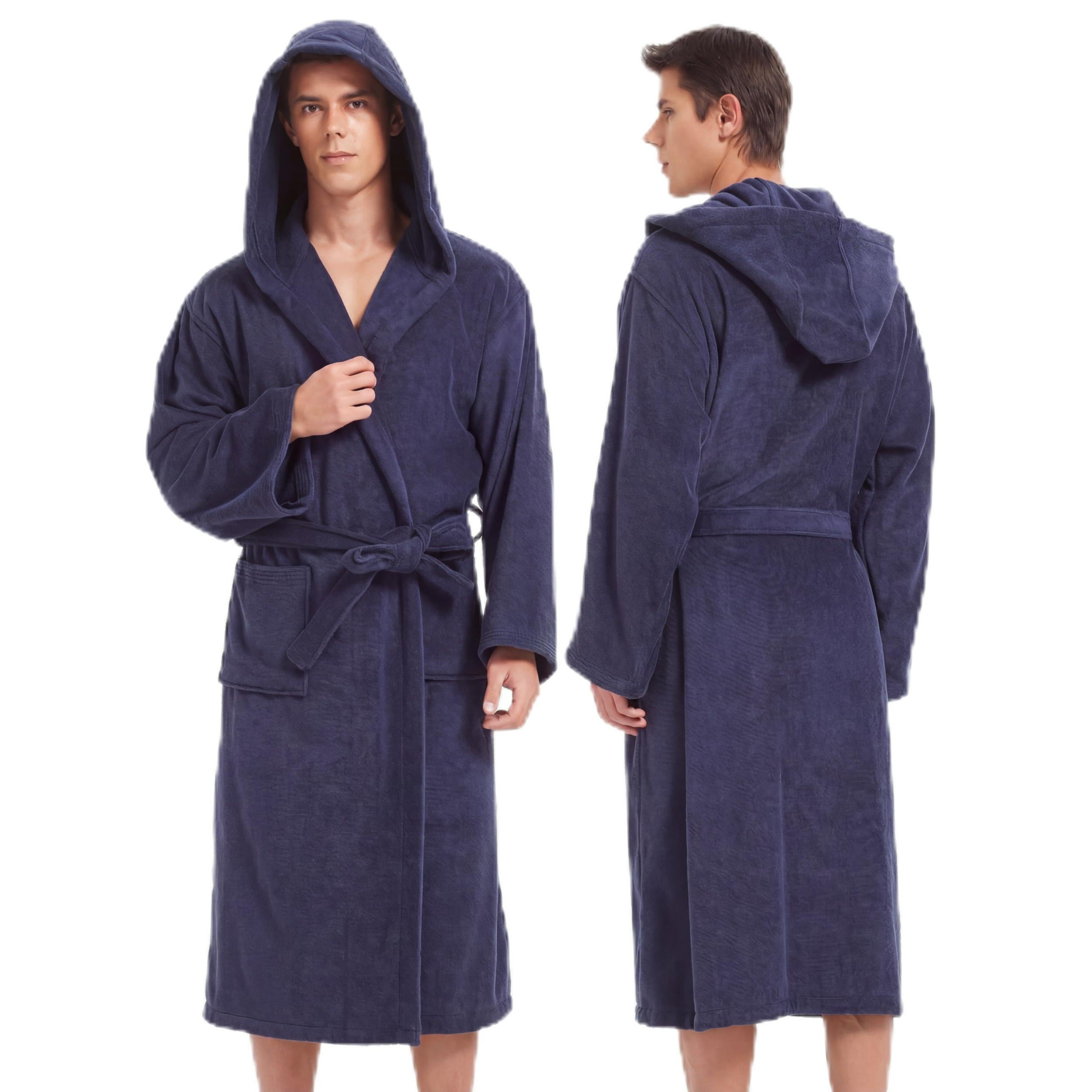 Mens Robe with Hood-Classic Terry Cloth Bathrobe for Men,Soft Knee Length Bathrobes