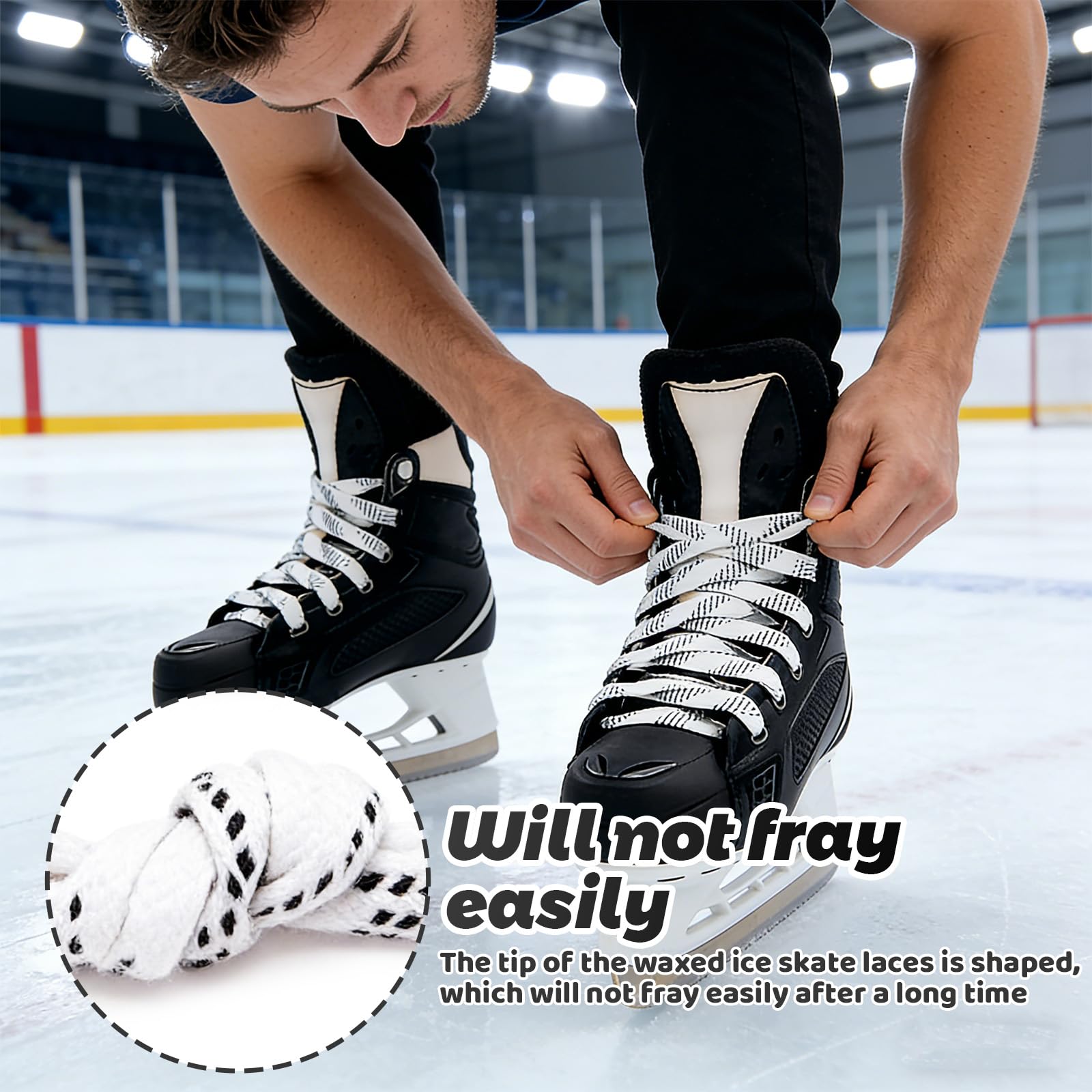 WiDream 1 Paire Lacets Cirés pour Patins de Hockey, Lacets de Hockey Cirés Étroitement Tissés, Lacets Professionnel Durable Anti-de Patinage, Lacet Patin Hockey pour Le Sport,Le Ski,Le Hockey(244cm)