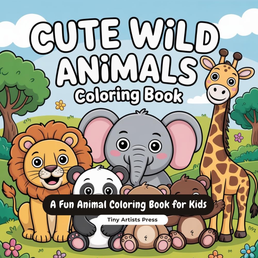 Cute Wild Animals Coloring Book for Kids Aged 3 to 9: Fun and Easy Animal Coloring Pages for Toddlers and Preschool Kids ages 3-9 | Simple Cute Animals Like Lion, Elephant, Panda, Bear and More