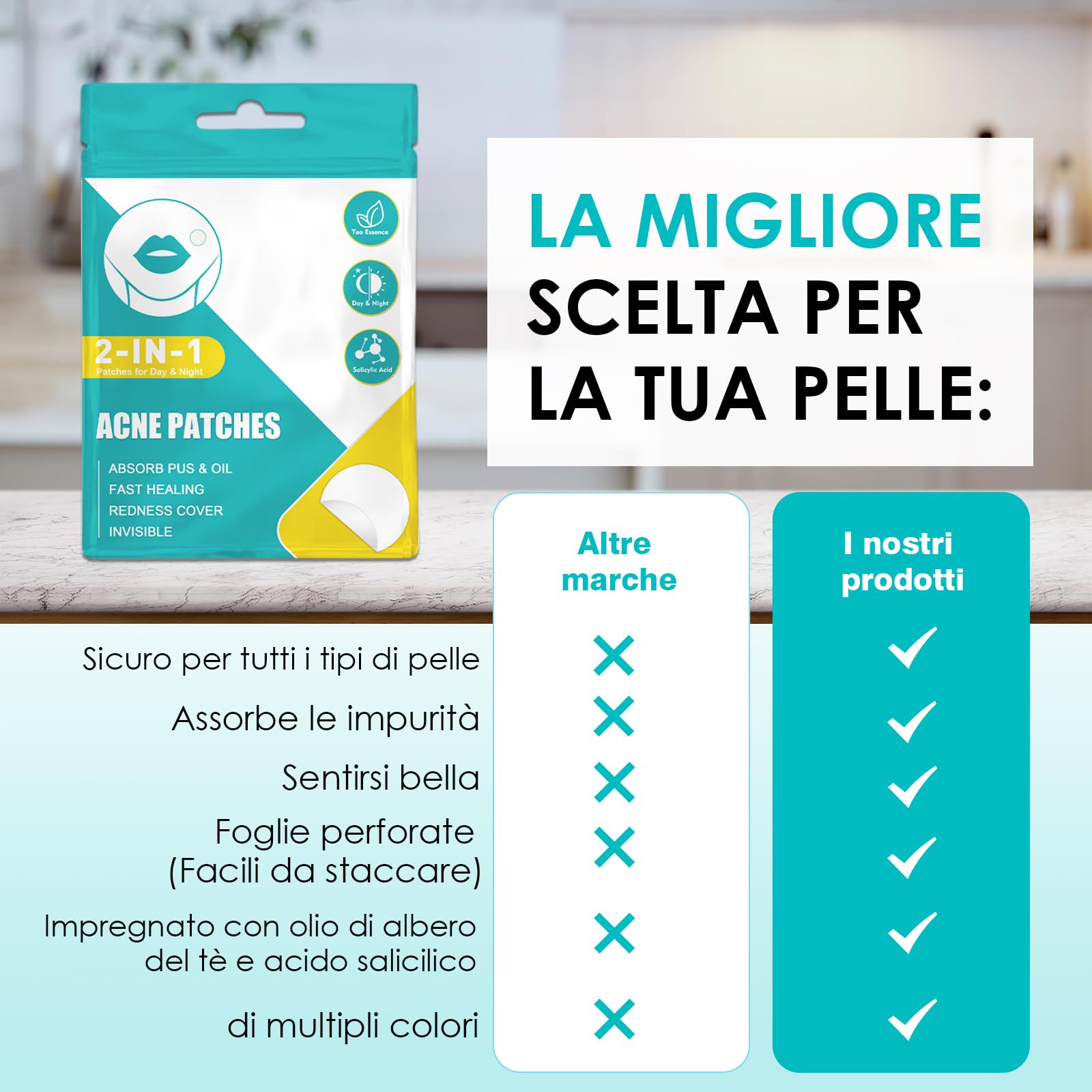 264pcs Cerotti Brufoli Pimple Patch Invisibili Per Acne Idrocolloide Naturale Con Olio Dell'Albero Del Tè E Acido Salicilico Giorno E Notte 2 In 1 Cerotto Impermeabile Patch Brufoli