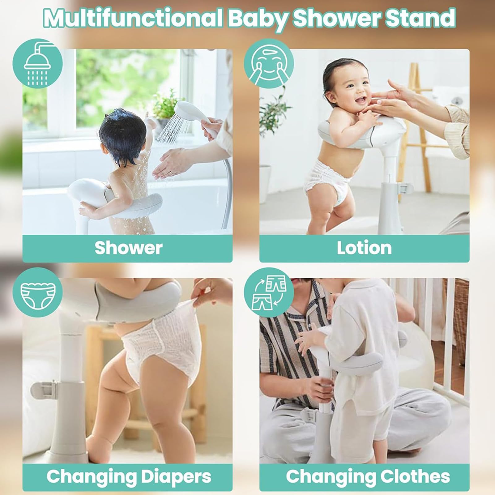 Stojąca Kąpiel Dla Niemowląt Regulowane Podparcie Do Stojącej Kąpieli | Wyposażenie z Antypoślizgową Podstawą i Poręczą Dla Niemowląt 8-36 Miesięcy