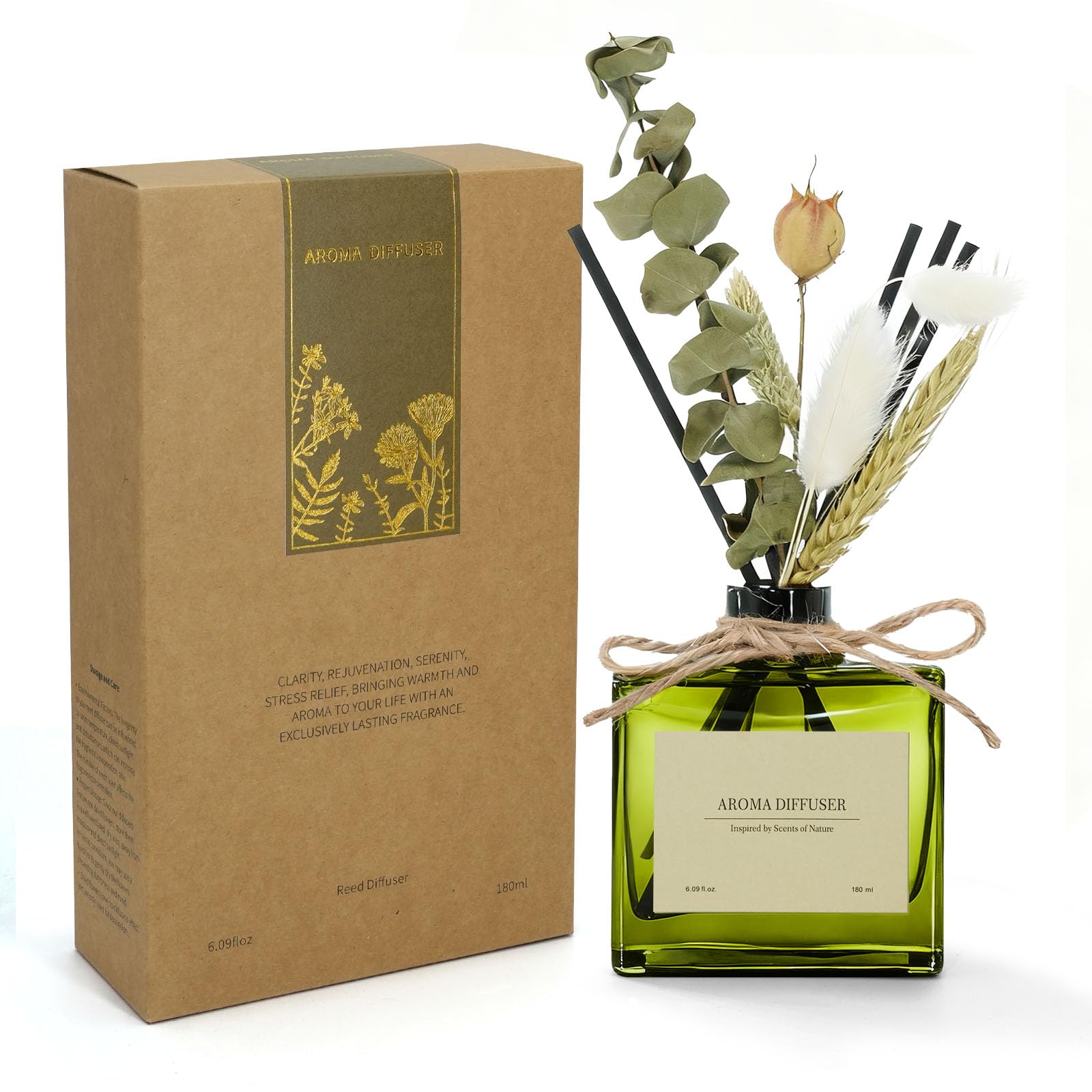 Reed Diffuser, Vanilla Scented Oil with 10 Sticks & Decor Flower 180ml