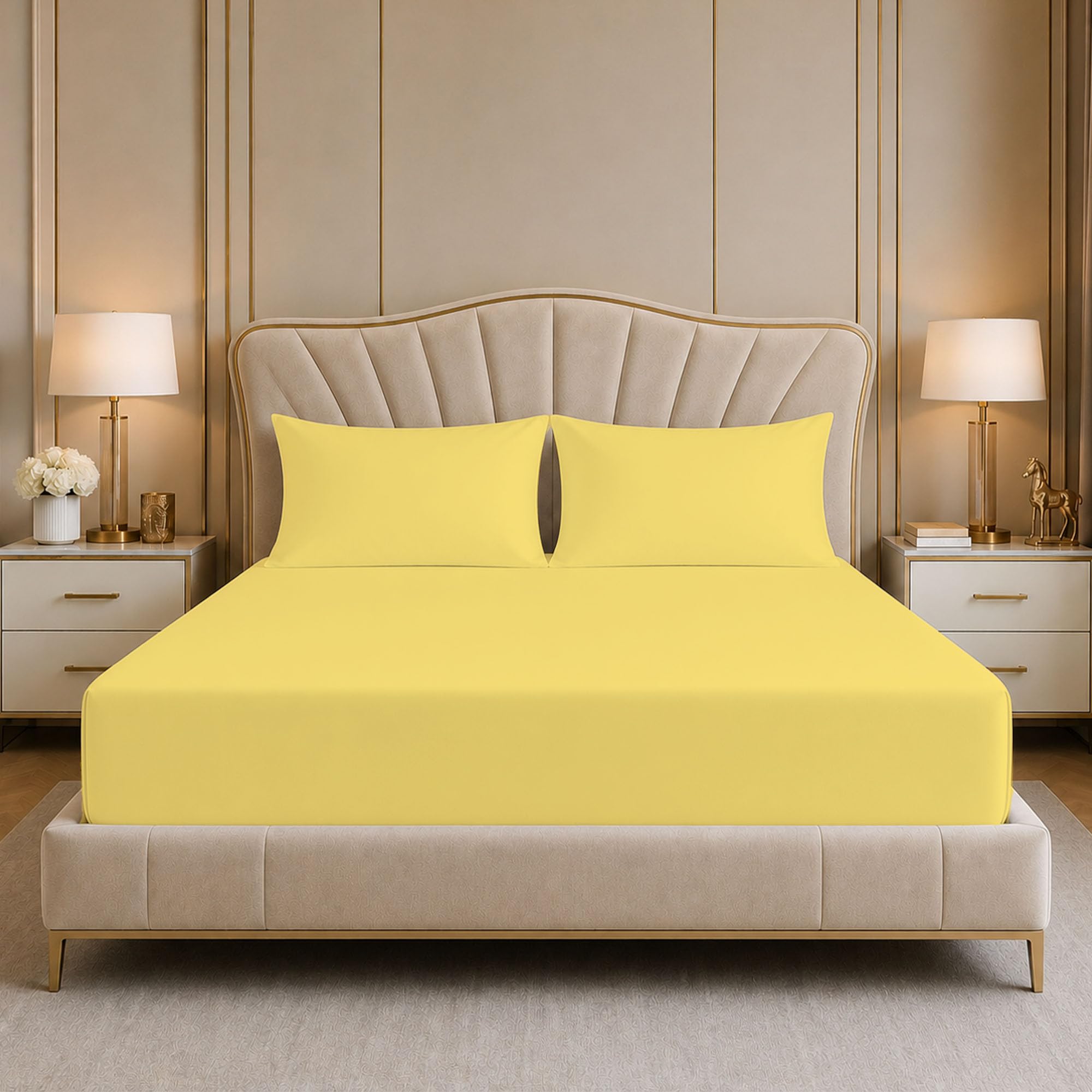 Reliancebedding Yellow 3Pcs Single Fitted Sheet Set, 400Tc Egyptian Cotton, 35Cm Depth