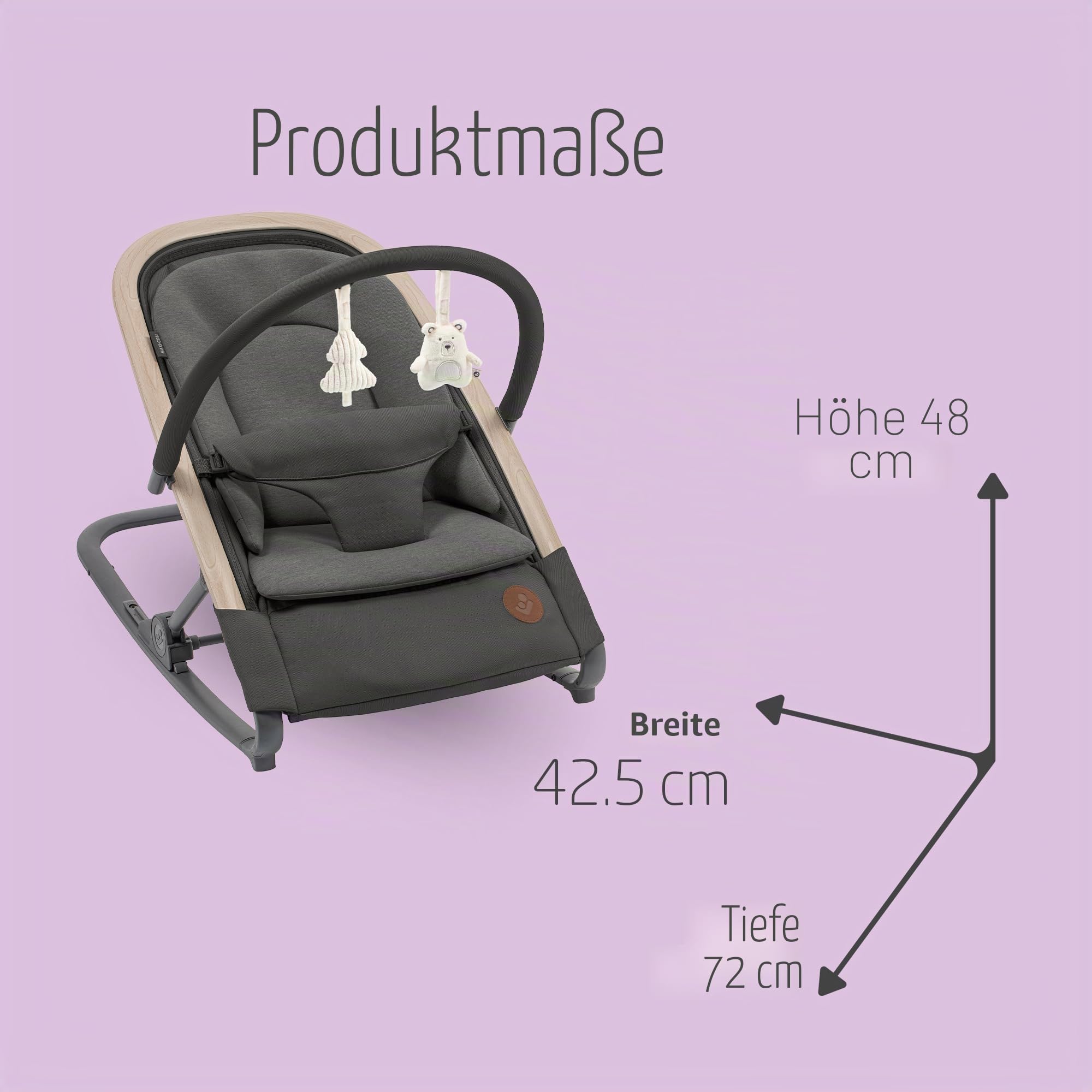 Maxi-Cosi KORI 2-in-1 Ergonomischer Babywippe mit Spielzeugbogen 0-2 Jahre bis 15 kg Neugeborenen Hüpfstuhl 3 Liegepositionen Easy-In Harness Leicht & Kompakt Neugeborenes Kissen Beyond Graphite
