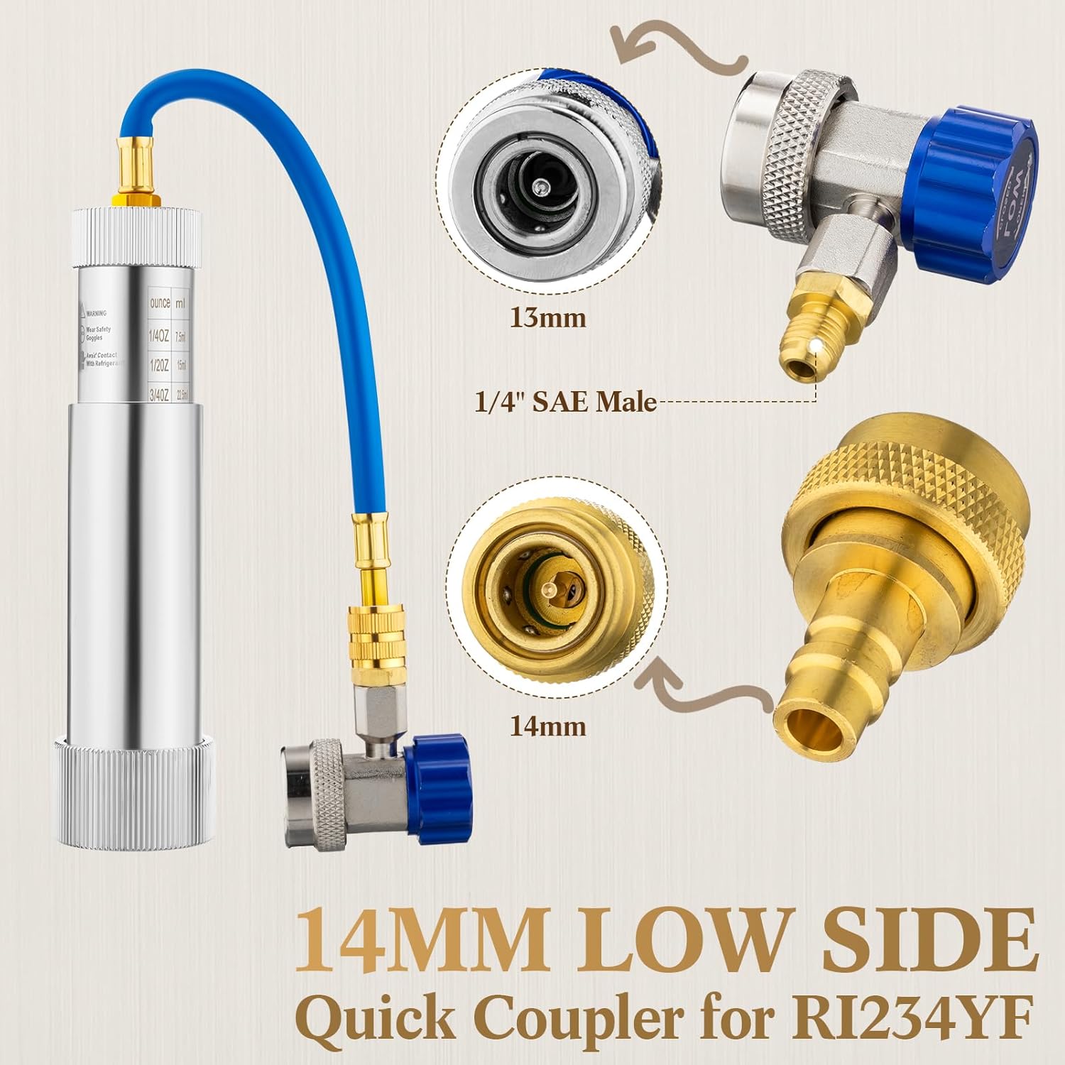 AC Oil Dye Injector Kit Includes A/C Oil and Dye Injector Backflow Prevent and R410A Mini Split Adapters Valve Core Remover Compatible withR134A R22 R12 R1234YF Refrigerant System