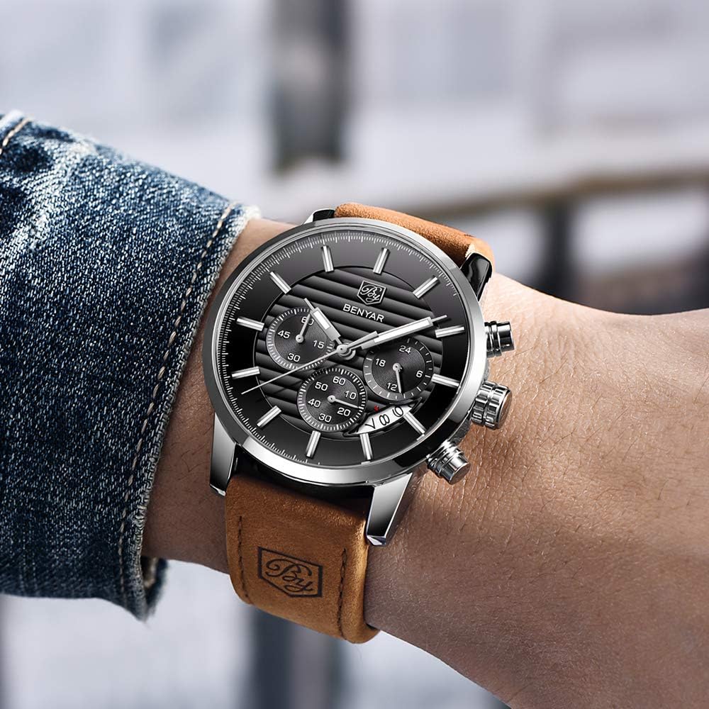 BENYAR Quartz Chronograph Waterproof Watches Business and Sport Design Leather Band Strap Wrist Watch for Men - Image 4