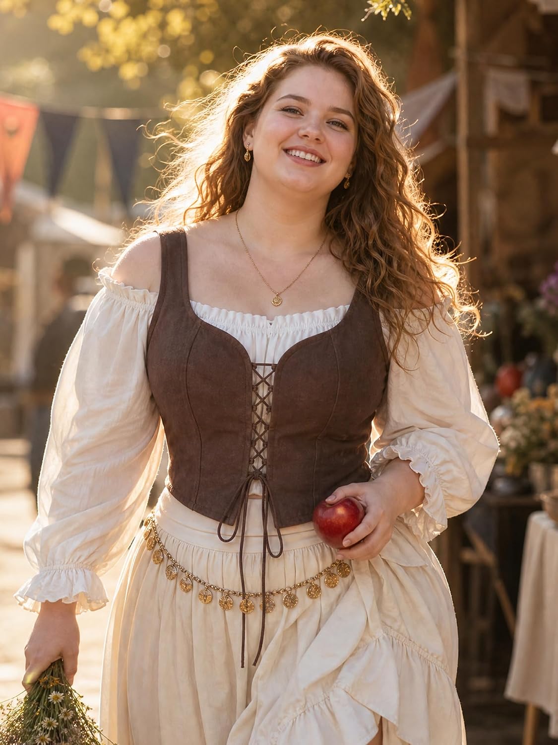 YESSA Renaissance Corset Top, Women's Faux Suede Lace Up Bodice - Medieval Pirate Costume Vest, Cottagecore Boho Outfits