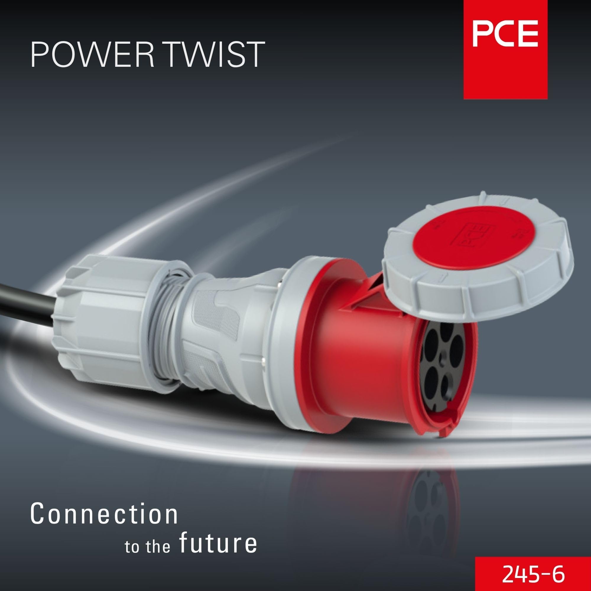 Interflex PCE - Prolunga PowerTwist 125A 5 Poli, IP67, Spina CEE | Accoppiatore industriale con contatti in ottone lamellare, cassa PA6 resistente e protezione antipiega per usi gravosi.