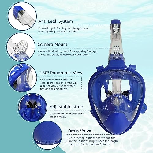 Miniatura 4 de VOS Full Face Snorkel Mask for Kids and Adults  180Panoramic ViewAnti-FogAnti-Leak Scuba Mask with Camera Mount  Snorkeling Gear for Adults