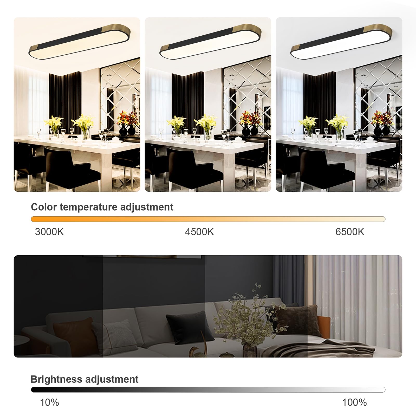Tioolo Dimmbare LED-Deckenleuchten für Unterputzmontage, 1,2 m, LED-Surround-Deckenleuchte mit linearem Fernlichtzubehör für Küche, Waschküche, Schrank, Garage, Büro, Flur (60 W)