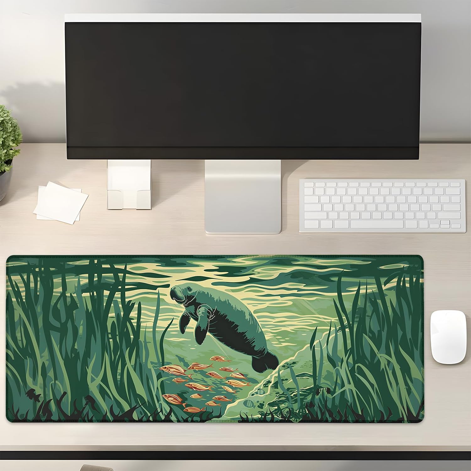 Manatee Gaming Mouse Pad Gifts 31.5" x 11.8", Non-Slip Rubber Base MousePads for Computers Laptop School Office Home Accessories Decor, Mouse Pad, Keyboard Desk Mat