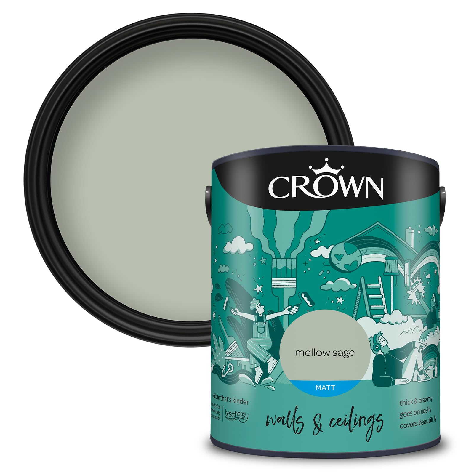 Crown Mellow Sage Walls And Ceillings Matt Emulsion 5L