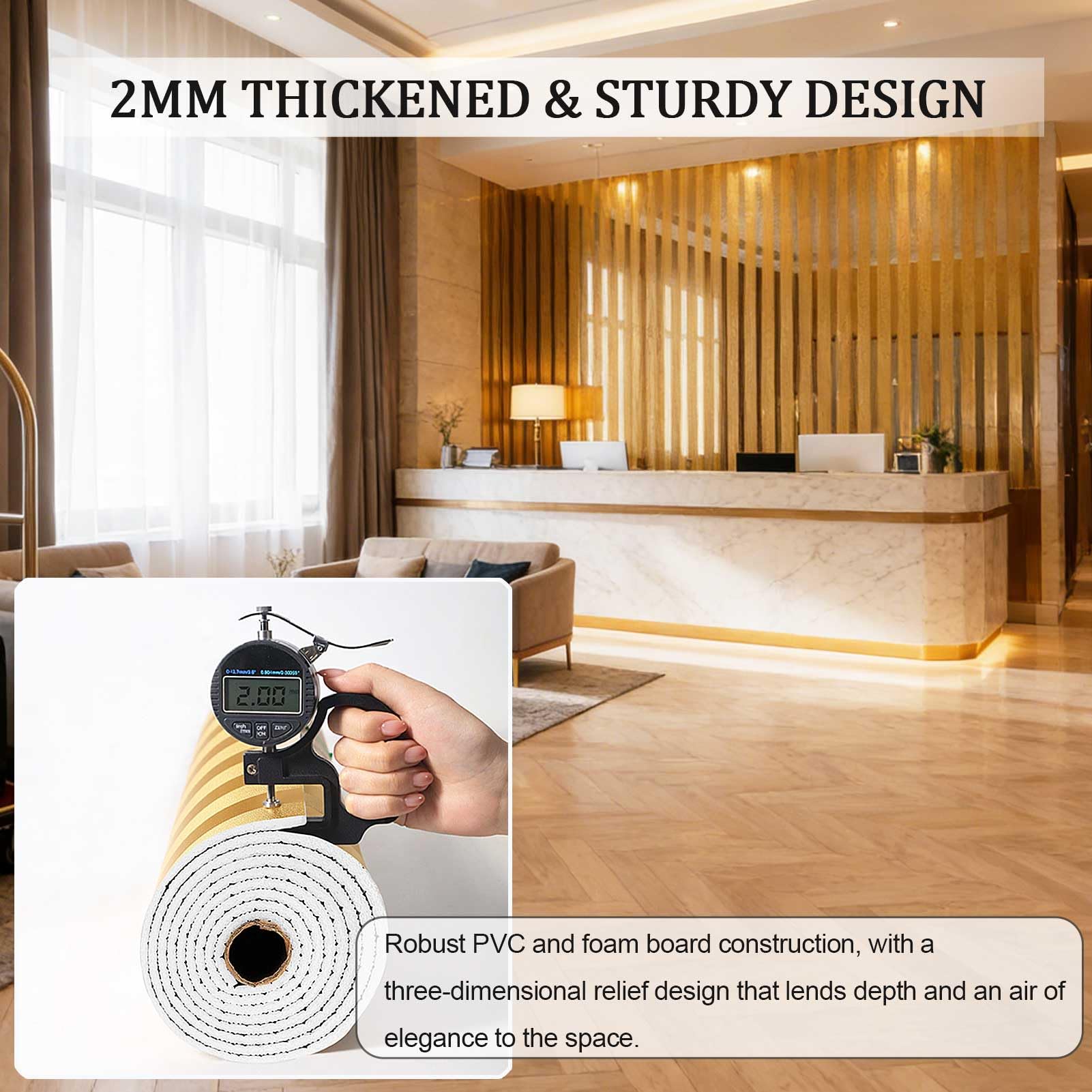 Panel de Pared Autoadhesivo de PVC con diseño de Listones, Papel Tapiz Autoadhesivo Grueso con Efecto Espejo, Paneles de Pared 3D insonorizados, Impermeables para Paredes y techos (60 x 300