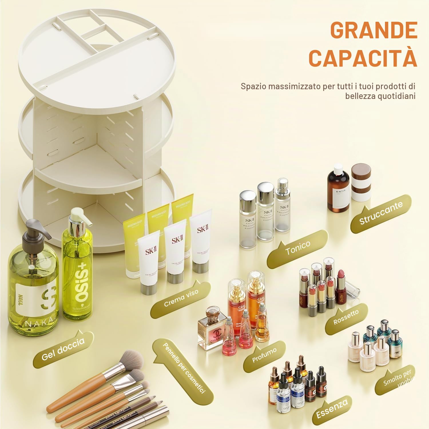 Auxmir Organizer Trucchi Rotante a 360°, 9 Ripiani Regolabili, Bianco