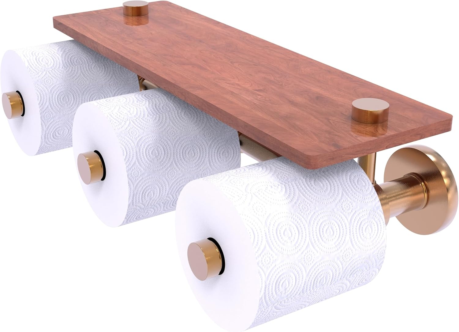 Allied Brass P1000-35-3S-IRW-PNK Prestige Skyline Collection Horizontal Reserve 3 Roll Toilet Paper Holder with Wood Shelf, Pink