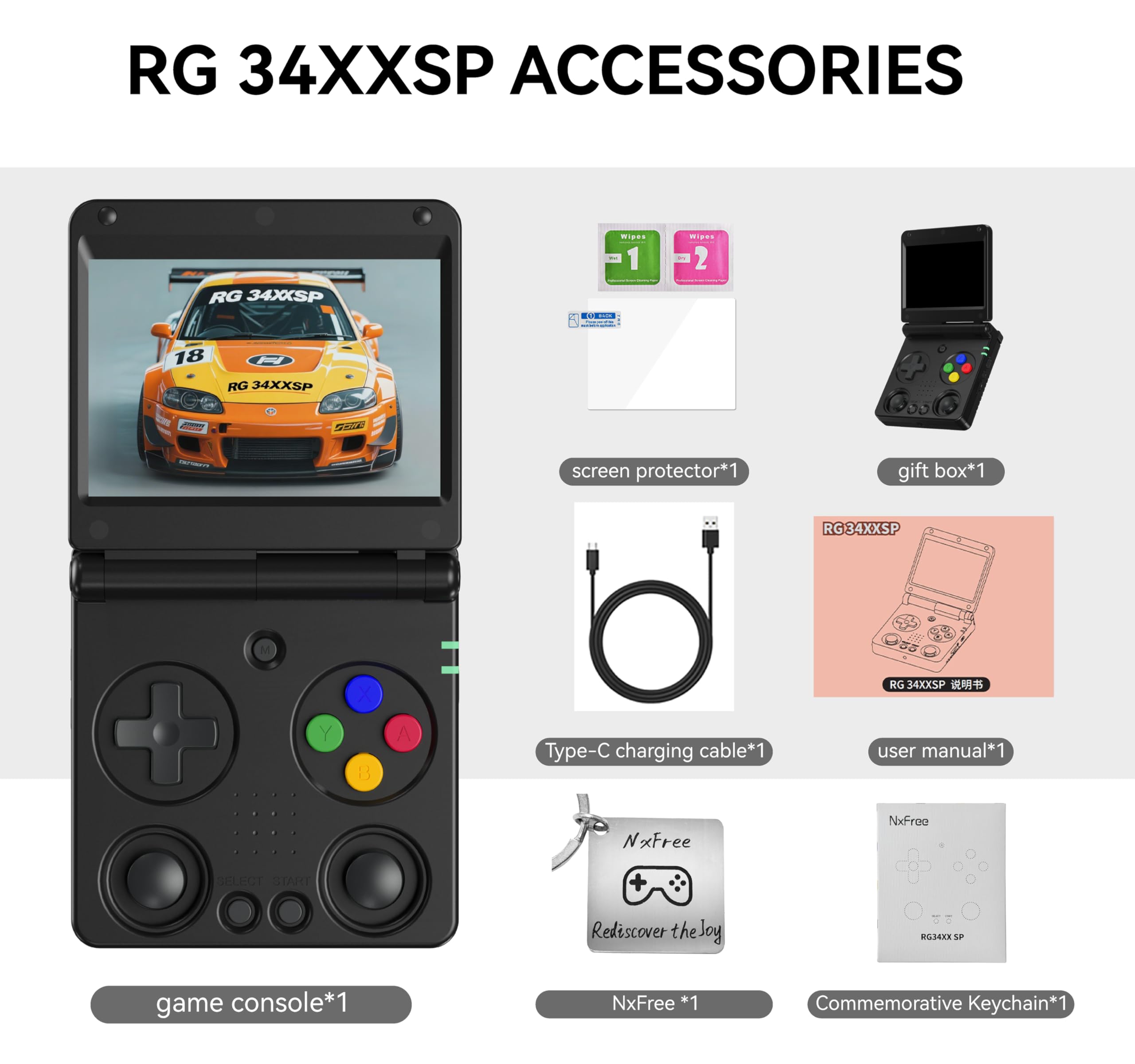 Anbernic RG34XXSP Retro Oyun Konsolu – Flip Tasarım, 3,4 inç IPS