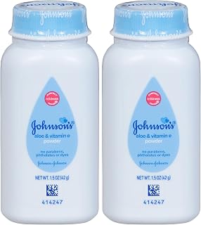 Johnson's Baby Cornstarch Powder with Aloe & Vitamin E, 1.5oz - Hypoallergenic, Naturally Derived for Delicate Baby Skin