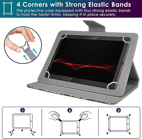 Miniatura 3 de DETUOSI Funda universal para tablet de 10.1 pulgadas, funda para tablet de 10 pulgadas, funda protectora portátil de piel con soporte de cuero con 4