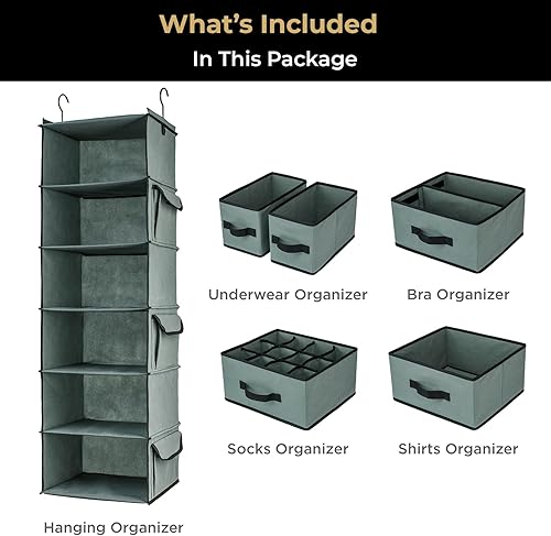 Vista 10 de SMIRLY Organizador colgante de armario con 6 estantes, organizador colgante con 2 ganchos resistentes para armario, guardería, almacenamiento Beige