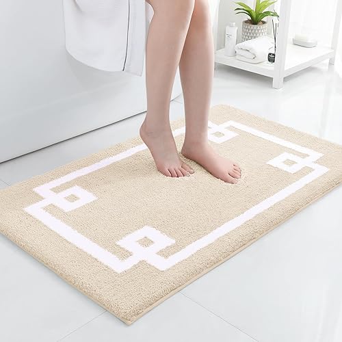 HOMEIDEAS Alfombra de baño, suave y absorbente de agua, alfombra de microfibra de felpa esponjosa antideslizante para bañera y ducha (beige y