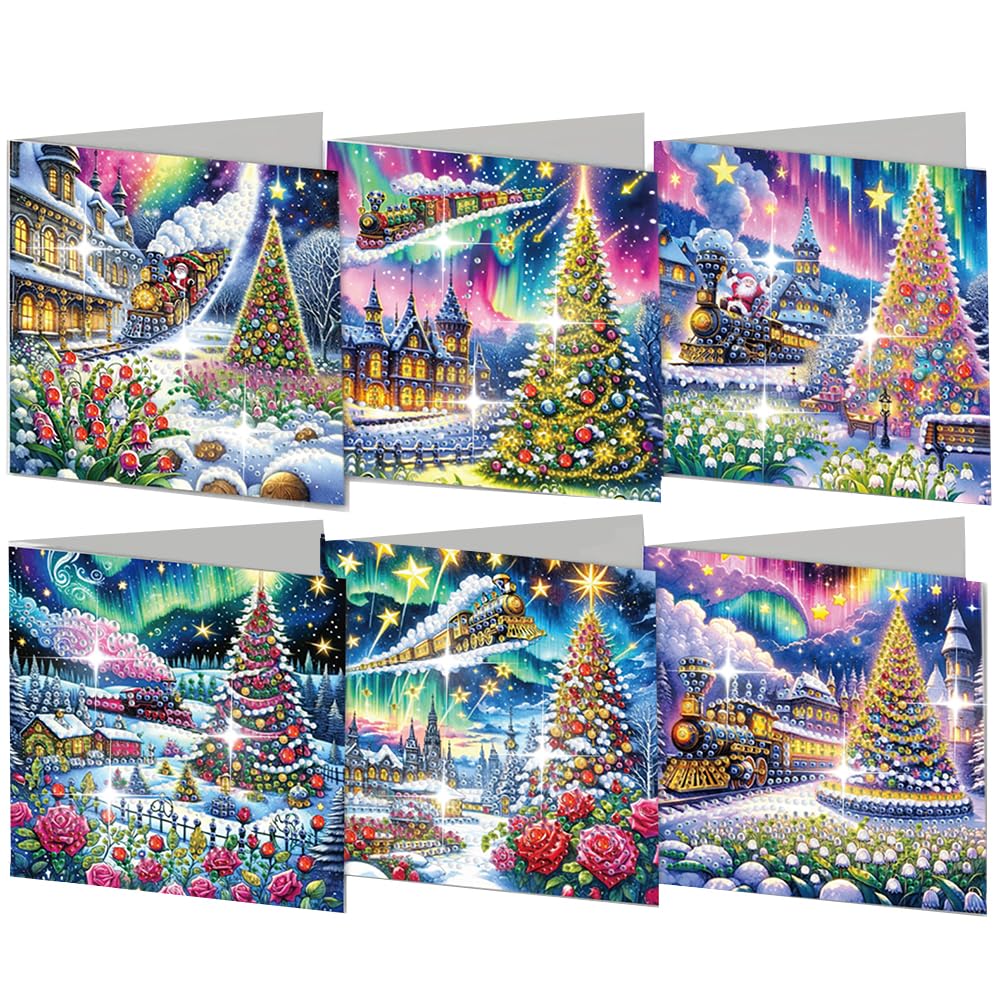 AMZGSHOP 6Pcs Diamond Painting Greeting Card Set, DIY Diamond Art Painting Cards, Rhinestone Diamond Art Mosaic Postcards for Family Friends Gift, Mosaic Handmade Creative Postcards